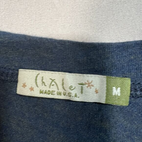 Chalet et Ceci Navy Tunic Top Medium V-Neck Long Sleeve Pockets Lagenlook - Picture 2 of 8